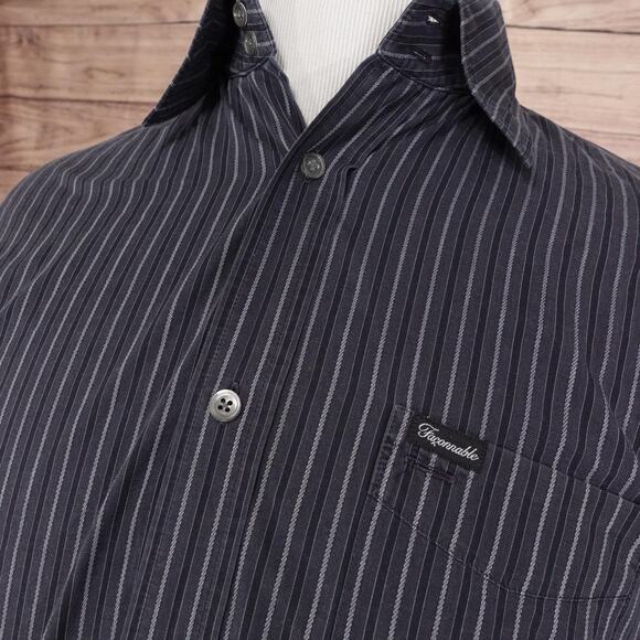 Faconnable Shirt Mens Small Black Gray Stripe Button Front Cotton Long Sleeve - Picture 2 of 8